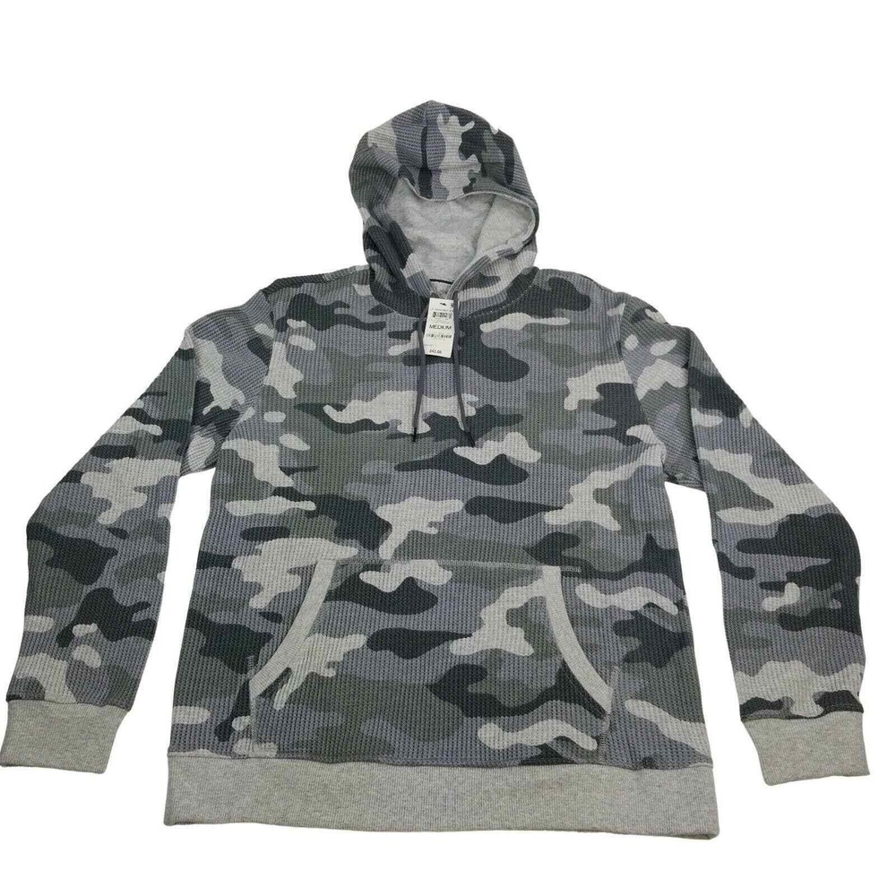 Sun + Stone Men's Slate Heather Camo Waffle Knit Hoodie Pullover‎ Casual Medium